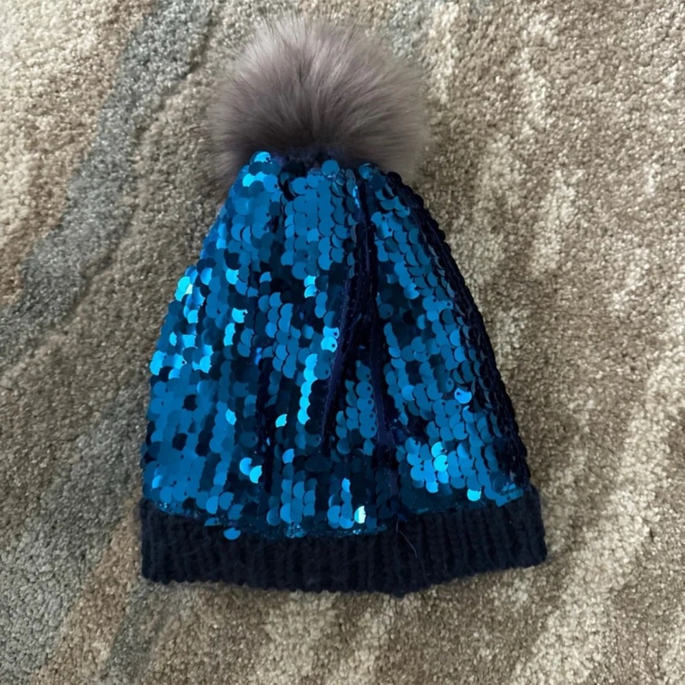 Disney Blue Sequin Kids Hat with Pom
